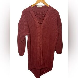 Blonde Blossom Boutique Burgandy Sweater Dress Size Medium Oversize Burgundy